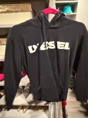Diesel Black Hoodie with White Logo and Pink Accent